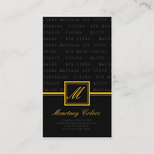 100 Yellow Make Up Words Artist Business Card Visitenkarte (Vorderseite)