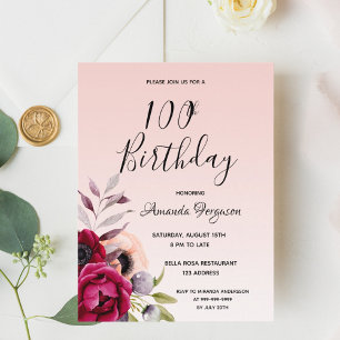 100e anniversaire burgundy rose or invitation