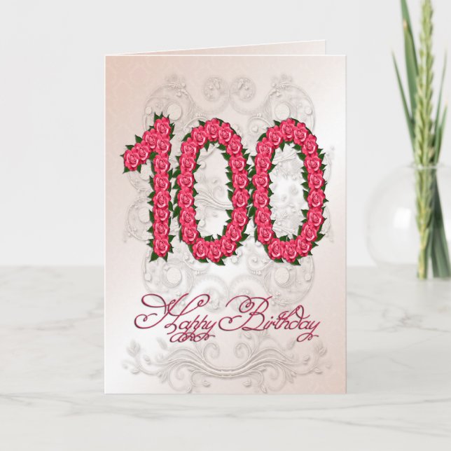 100e anniversaire carte avec rose et feuille (Devant)