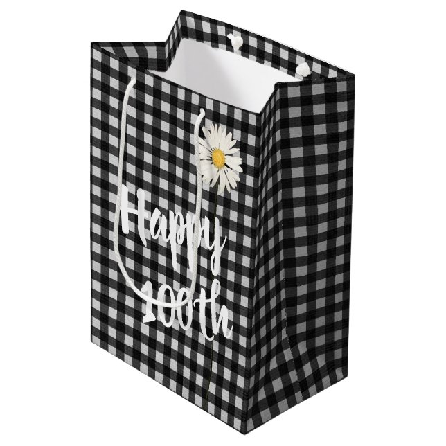100e Anniversaire Daisy Sur En vichy Sac Cadeau Mo (Devant Angle)