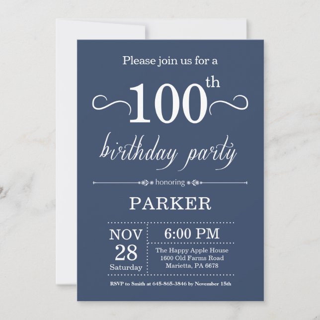 100e anniversaire Invitation Bleu (Devant)