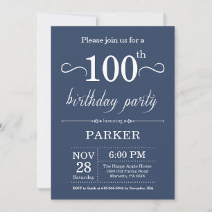 100e anniversaire Invitation Bleu