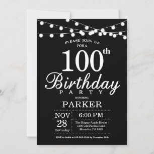 100e anniversaire Invitation noir et blanc
