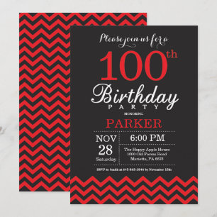 100e anniversaire Invitation Noir et Rouge