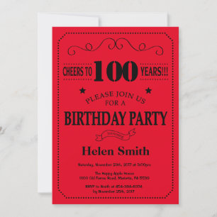 100e anniversaire Invitation Noir et Rouge