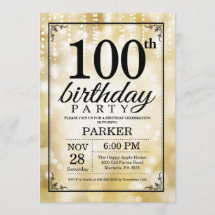 100e anniversaire Invitation Parties scintillant d