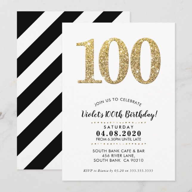 100E ANNIVERSAIRE INVITATION parties scintillant o (Devant / Derrière)