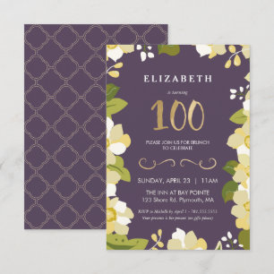 100e anniversaire Invitation Personnaliser Floral 