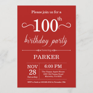 100e anniversaire Invitation Rouge
