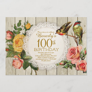 100e anniversaire Invitation Rustique Rose Floral