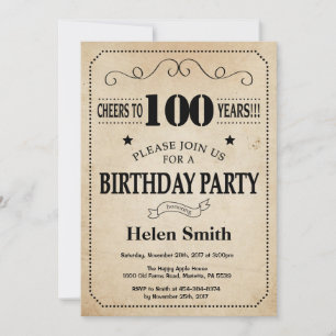 100e anniversaire Invitation Rustique Vintage Retr