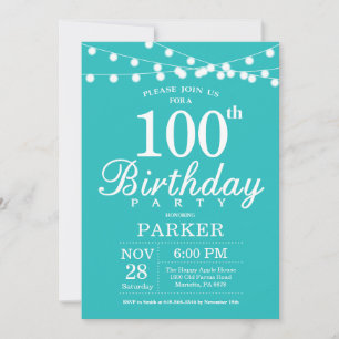 100e anniversaire Invitation Turquoise Aqua Turquo