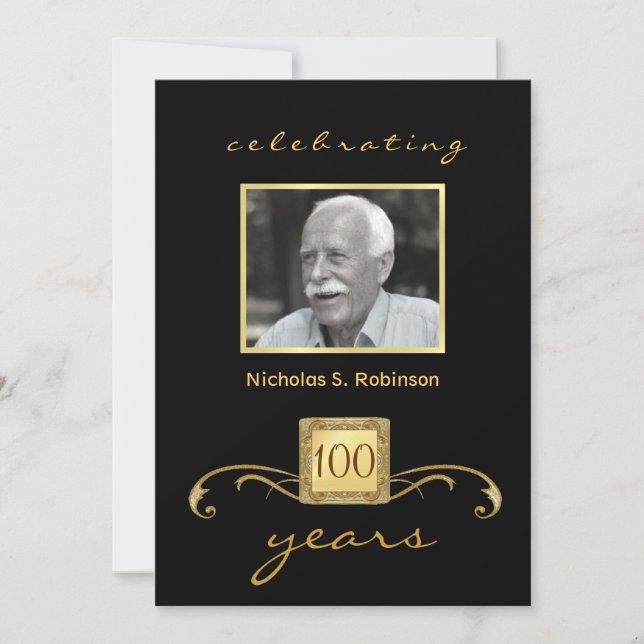 100e anniversaire Invitations photo élégantes (Devant)