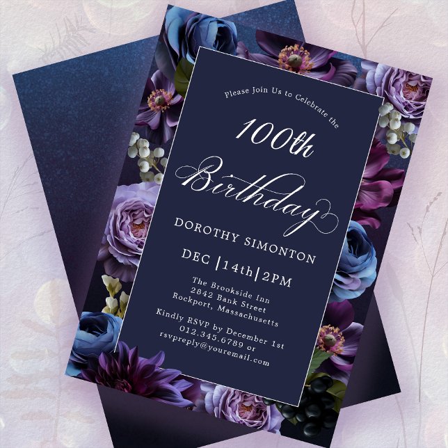 100e anniversaire Moody Purple Flower Invitation (Créateur téléchargé)