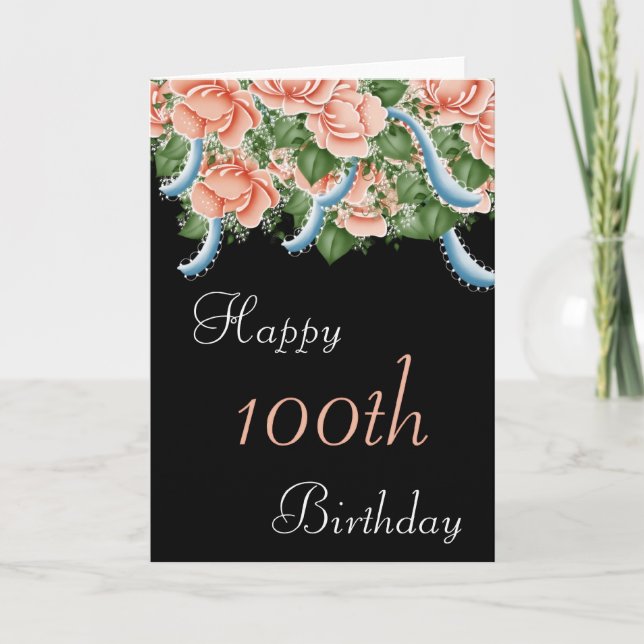 100e Anniversaire Pêche Roses Bonne carte d'annive (Devant)