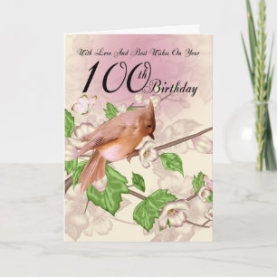 100e Carte Anniversaire Avec Oiseau Et Fleur
