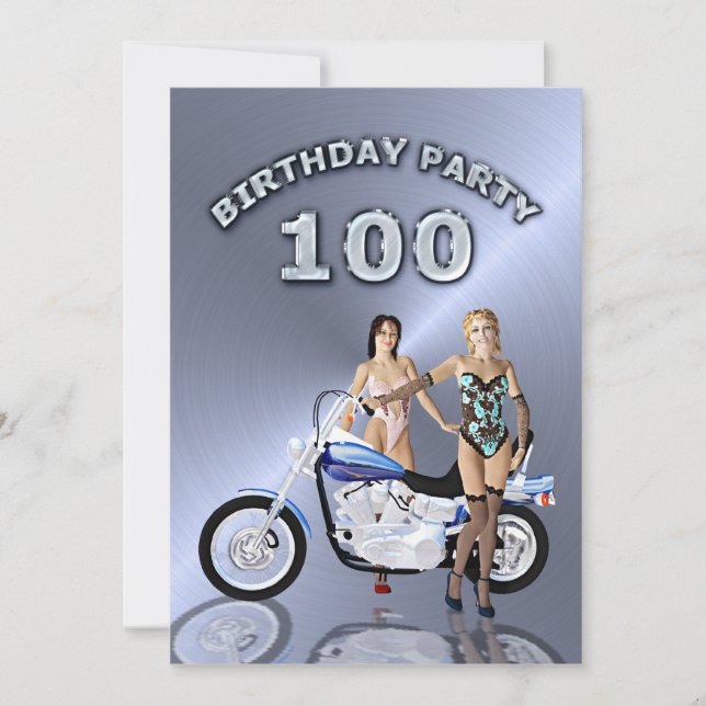 100e fête d'anniversaire Invitation avec moto (Devant)