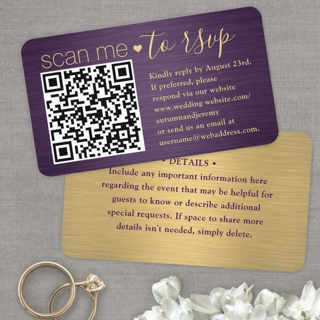 100er Pack Scan Me QR UAWG Lila und Gold Wedding Visitenkarte (Von Creator hochgeladen)