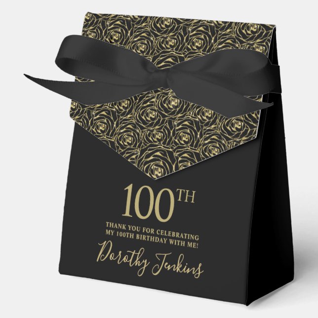 100th Birthday Gold Glitter Roses Thank You  Geschenkschachtel (Vorderseite)