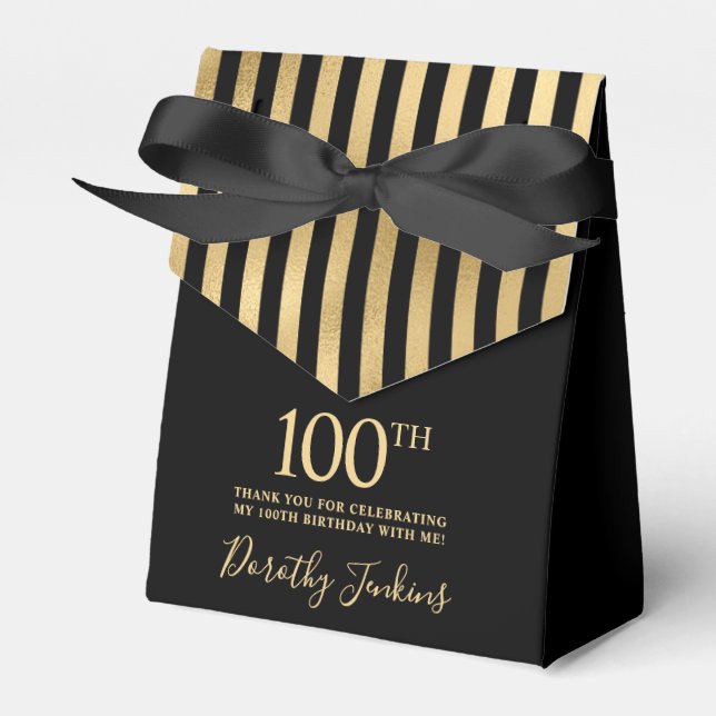100th Birthday Gold Striped Thank You Geschenkschachtel (Vorderseite)
