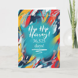 100th Birthday Hip Hip Hooray Painted Strokes Karte