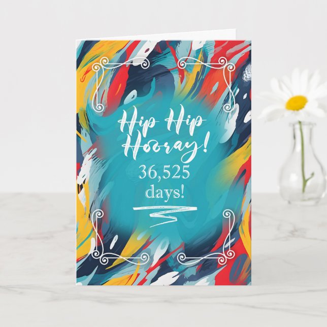 100th Birthday Hip Hip Hooray Painted Strokes Karte (Kleine Pflanze)