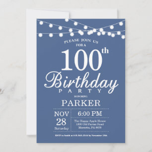 100th Birthday Invitation Blue Einladung