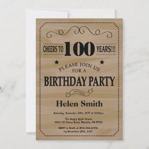 100th Birthday Invitation Rustic Wood Einladung