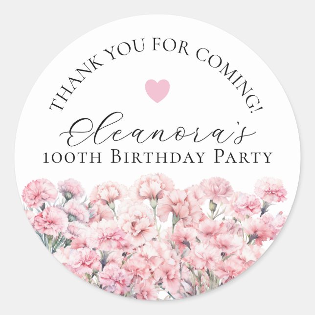 100th Birthday January Birth Flower Custom Favor Runder Aufkleber (Vorderseite)