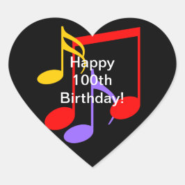 100th Birthday Music Notes  Heart Sticker