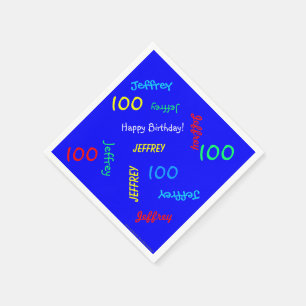 100th Birthday Repeating Names Royal Blue Paper Serviette