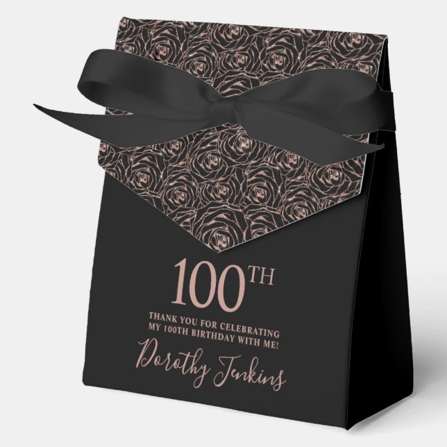 100th Birthday Rose Gold Glitter Roses Thank You  Geschenkschachtel (Vorderseite)