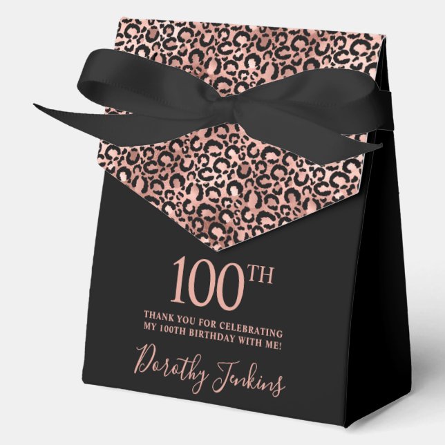 100th Birthday Rose Gold Leopard Print Thank You  Geschenkschachtel (Vorderseite)