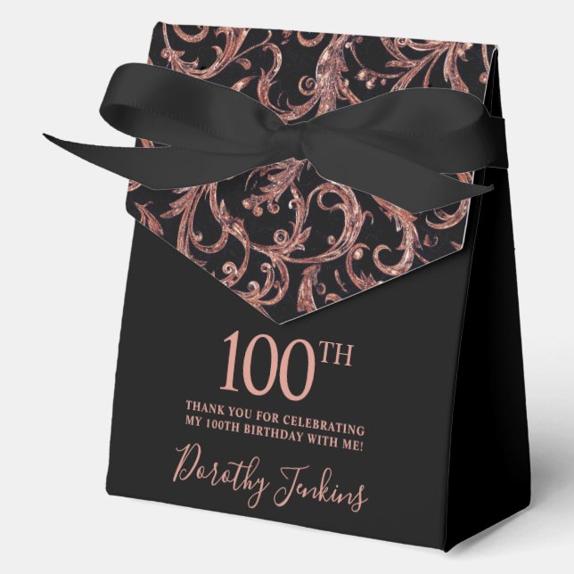 100th Birthday Rose Gold Swirls Thank You  Geschenkschachtel (Vorderseite)