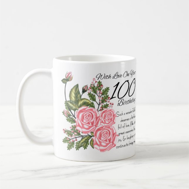 100th Blanc d'anniversaire tasse blanche classique (Gauche)