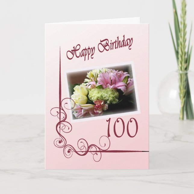 100th carte d'anniversaire heureuse - bouquet de (Devant)