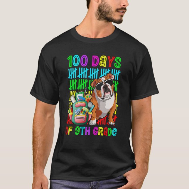 100th Day Of 9th Grade Boys Kids English Bulldog D T-Shirt (Vorderseite)