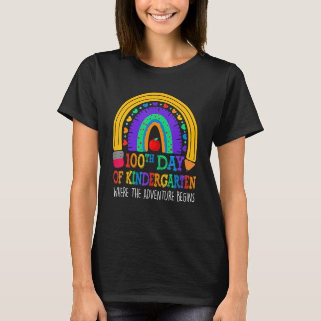 100th Day Of Kindergarten Where Adventure Begins T T-Shirt (Vorderseite)