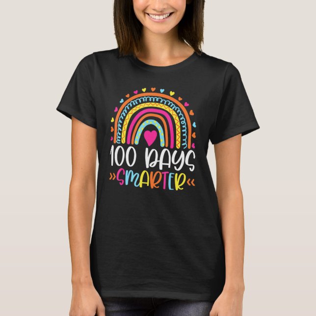 100th Day Of School 100 Days Smarter Leopard Rainb T-Shirt (Vorderseite)