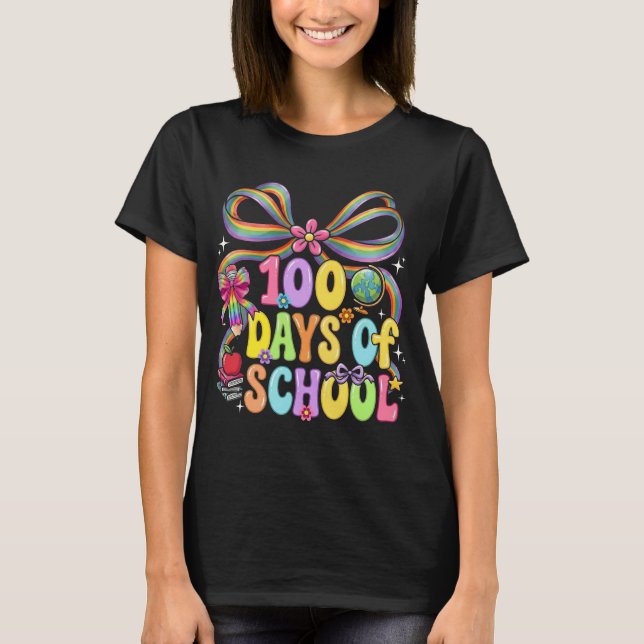 100th Day of School 100 Days Teacher Coquette Bow T-Shirt (Vorderseite)