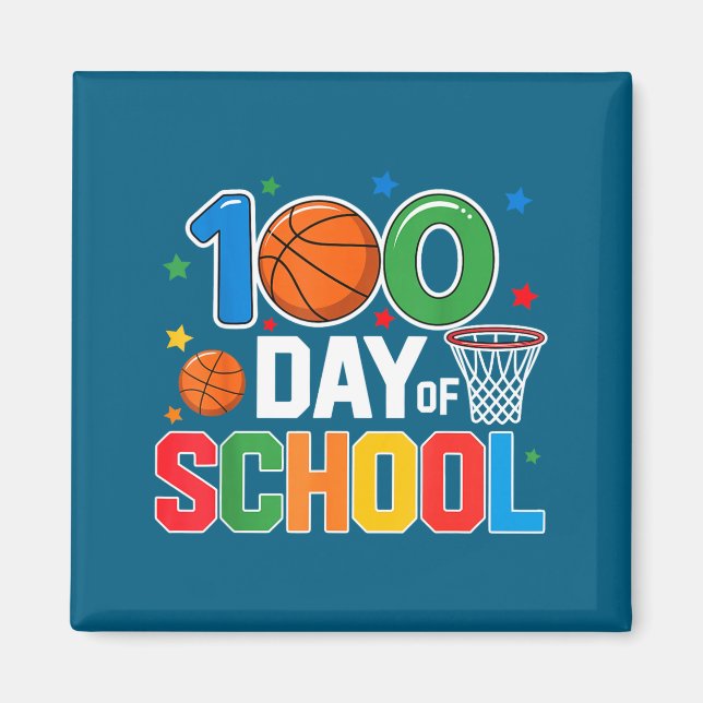 100th Day Of School Basketball - Kids 100 Days Of  Magnet (Vorne)