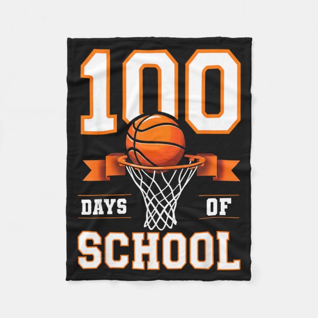 100th Day Of School Basketball Kids 100 Days Of Sc Fleecedecke (Vorderseite)
