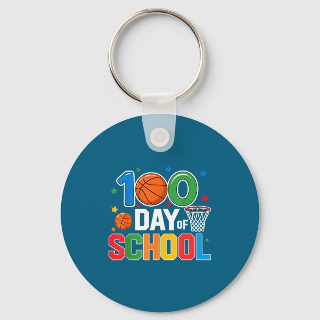 100th Day Of School Basketball - Kids 100 Days Of  Schlüsselanhänger (Vorderseite)
