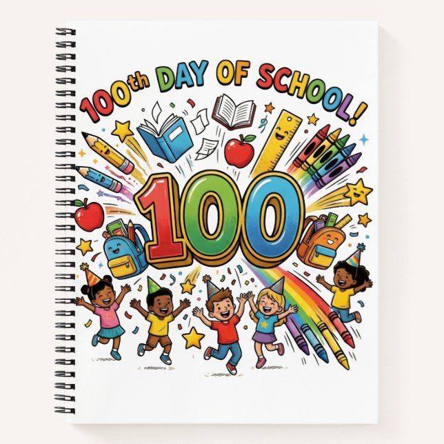 100th Day of School Colorful Celebration Design –  Notizbuch (Vorderseite)