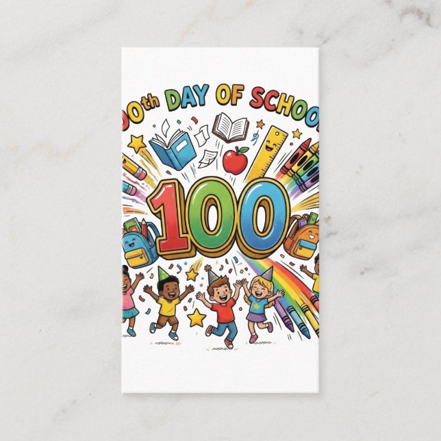 100th Day of School Colorful Celebration Design –  Visitenkarte (Vorderseite)