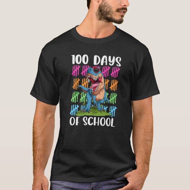 100th Day of School Dino Kids Happy 100 Days Dinos T-Shirt (Vorderseite)