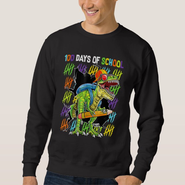 100th Day Of School Dinosaur Rex Dino   Boys Kids Sweatshirt (Vorderseite)