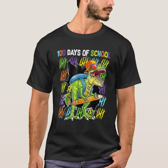 100th Day Of School Dinosaur Rex Dino   Boys Kids T-Shirt (Vorderseite)