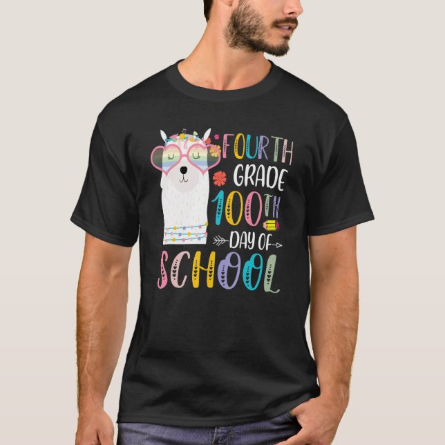 100th day of School No Prob Llama 100 Days Of Four T-Shirt (Vorderseite)