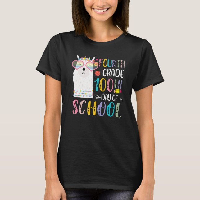 100th day of School No Prob Llama 100 Days Of Four T-Shirt (Vorderseite)